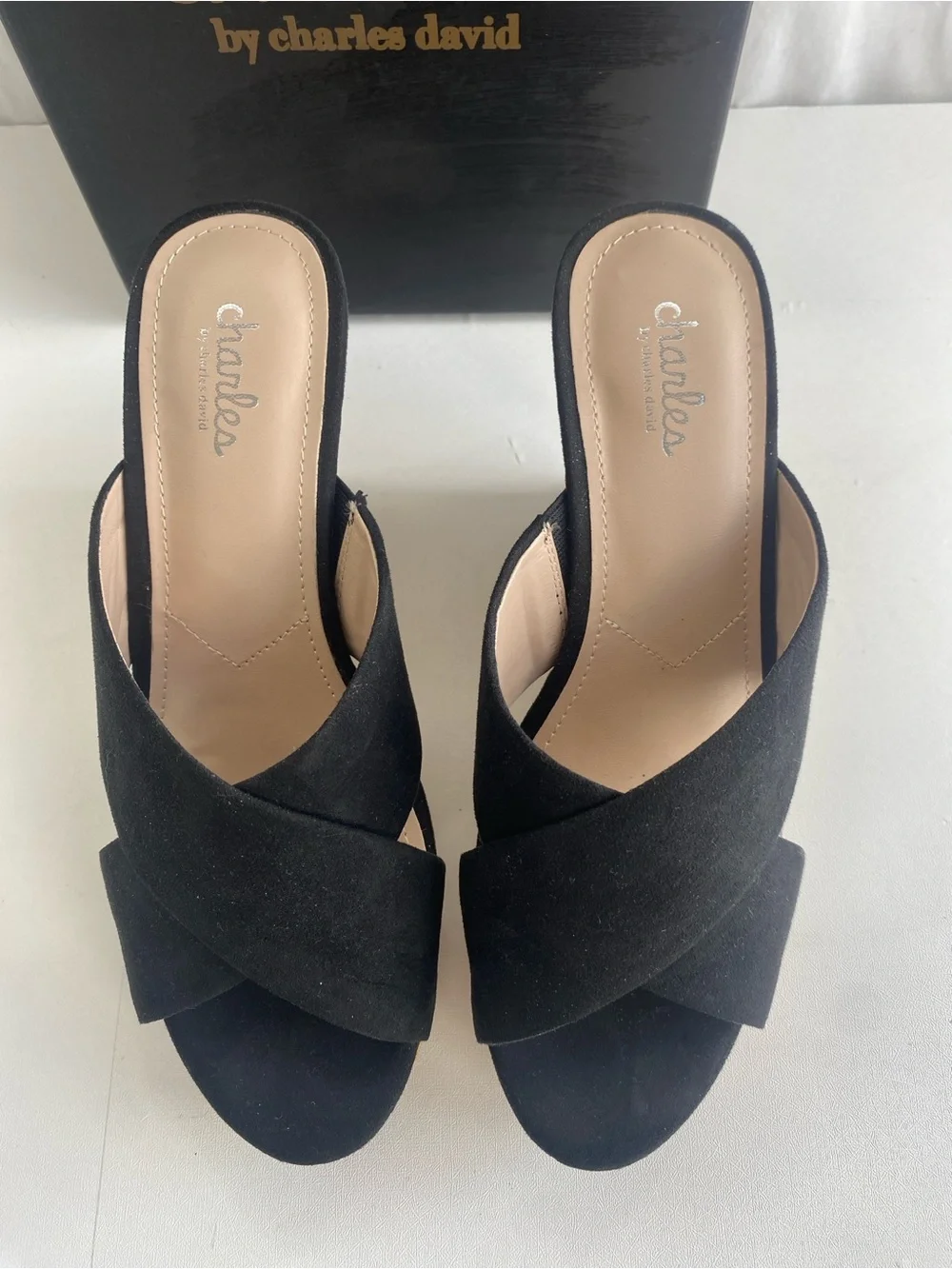 Charles By Charles David Latrice Black Crisscross Cork Wedge Sandals shoes 9.5